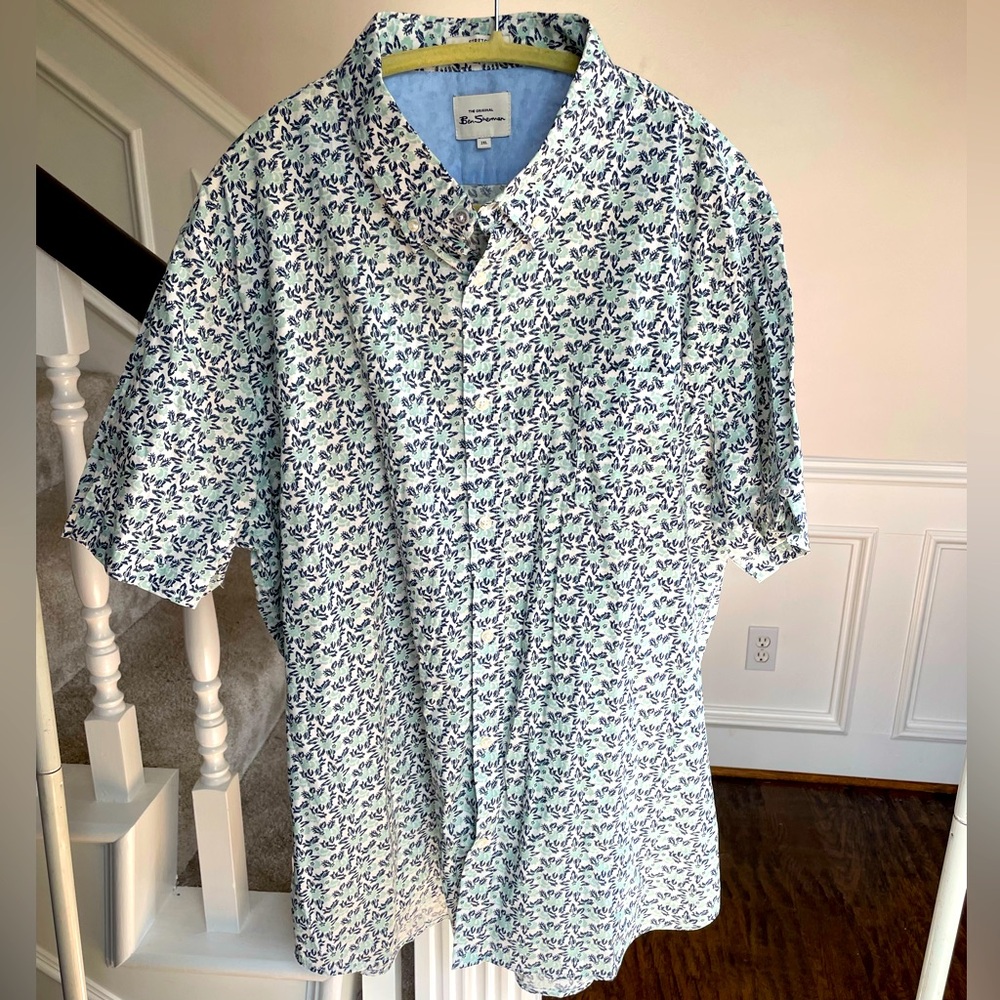 Ben Sherman White, Green and Blue Patterned Men's Shirt